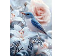 DIY Diamond Painting Kits, Fleurs Bleues Oiseaux 5D Entièrement Diamant Cristal Point de Croix Peinture，Pour la Décoration de Chambre à Coucher, Home Wall Decor, Femme Gifts 20x40cm P5CL-424