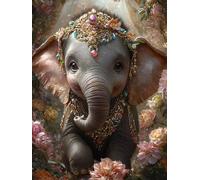 DIY Diamond Painting Kits, Fleurs éLéPhant 5D Entièrement Diamant Cristal Point de Croix Peinture，Pour la Décoration de Chambre à Coucher, Salon, Bureau, Home Wall Decor, Femme Gifts 60x120cm P5CL-325