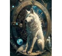 DIY Diamond Painting Loup Diamant Painting, 5D Animal Diamond-Painting Broderie Diamant Kit Complet, Peinture Diamant Adulte DIY Cristal Strass Diamond Dots, Tableau Decoration Murale 80x110cm