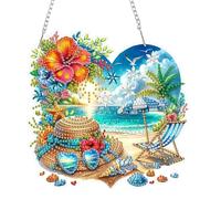 DIY Diamond Painting Pendentif été Plage Peinture diamant 5D Décoration de fenêtre pour enfants et adultes Carillon éolien Attrape-soleil avec chaîne (18,3 x 17,9 cm)