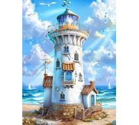 DIY Diamond Painting Phare 80x100cm Peinture Diamant Adulte 5D Architecture Diamant Painting Kit Complet, Cristal Point de Croix Peinture, Broderie Diamond Decoration Murale Maison Cadeau Femme yc-444