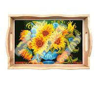 DIY Diamond Painting Plateau de service rectangulaire en bois avec poignées - Peinture diamant - Plateau de cuisine rectangulaire - Plateau en bois (14 tournesols)