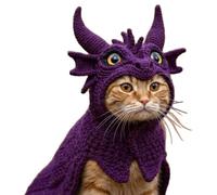 DIY Dragon Cat Hoodie Set, Cute Dragon Cosplay Clothes for Pets, Adjustable Cat Hoodies for Cats,Soft Knit Pet Apparel for Halloween, for Puppy Kitten Small Medium Dogs Cats (Purple)