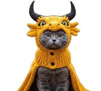 DIY Dragon Cat Hoodie Set, Cute Dragon Cosplay Clothes for Pets, Adjustable Cat Hoodies, Soft Knit Pet Apparel, Funny Hand Knitted Dragon Cats for Puppy Kitten Small Medium Dogs Cats (Yellow)