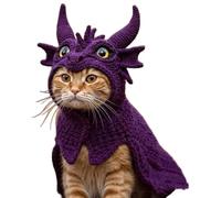 DIY Dragon Cat Hoodie Set, Cute Dragon Cosplay Clothes for Pets, Hoodie for Cats, Stretchy Cotton Knitting Cats Shirts, Soft Knit Pet Apparel for Halloween (Purple)