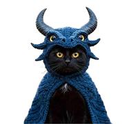 DIY Dragon Cat Hoodie Set, Cute Dragon Cosplay Clothes for Pets, Hoodie for Cats, Stretchy Cotton Knitting Cats Shirts, Soft Knit Pet Apparel for Halloween (Blue)