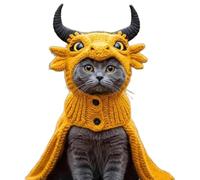 DIY Dragon Cat Hoodie Set, Cute Dragon Cosplay Clothes for Pets, Hoodie for Cats, Stretchy Cotton Knitting Cats Shirts, Soft Knit Pet Apparel for Halloween (Yellow)