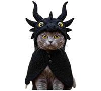 DIY Dragon Cat Hoodie Set, Cute Dragon Cosplay Clothes for Pets, Hoodie for Cats, Stretchy Cotton Knitting Cats Shirts, Soft Knit Pet Apparel for Halloween (Black)