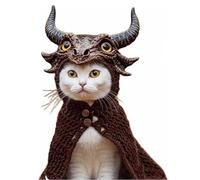 DIY Dragon Cat Hoodie Set, Cute Dragon Cosplay Clothes for Pets, Hoodie for Cats, Stretchy Cotton Knitting Cats Shirts, Soft Knit Pet Apparel for Halloween (Brown)