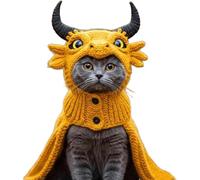 DIY Dragon Cat Hoodie Set,Cute Dragon Cosplay Clothes for Pets,Soft Apparel,Stretchy Cotton Knitting Cats Shirts, Adjustable Cute & Fierce Pet Cosplay Outfit for Puppy Kitten Small Dogs(Yellow)