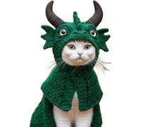 DIY Dragon Cat Hoodie Set,Cute Dragon Cosplay Clothes for Pets,Soft Apparel,Stretchy Cotton Knitting Cats Shirts, Adjustable Cute & Fierce Pet Cosplay Outfit for Puppy Kitten Small Dogs(Green)