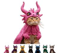 DIY Dragon Cat Hoodie Set, Hoodie for Cats, Soft Knit Pet Apparel, Stretchy Cotton Knitting Cats Shirts, for HalloweenCute Dragon Cosplay Clothes for Pets (Pink)
