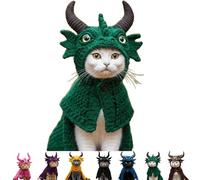 DIY Dragon Cat Hoodie Set, Hoodie for Cats, Soft Knit Pet Apparel, Stretchy Cotton Knitting Cats Shirts, for HalloweenCute Dragon Cosplay Clothes for Pets (Green)