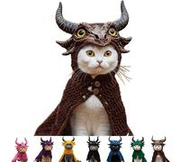 DIY Dragon Cat Hoodie Set, Hoodie for Cats, Soft Knit Pet Apparel, Stretchy Cotton Knitting Cats Shirts, for HalloweenCute Dragon Cosplay Clothes for Pets (Brown)