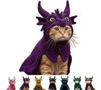 DIY Dragon Cat Hoodie Set, Hoodie for Cats, Soft Knit Pet Apparel, Stretchy Cotton Knitting Cats Shirts, for HalloweenCute Dragon Cosplay Clothes for Pets (Purple)