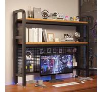 DIY Étagère Livre Bureau Bibliothèque Organisateur De Bureau À Poser, Bibliothèque De Bureau En Fer Forgé, Organisateur De Bureau Avec Planche Perforée, Présentoir De Bureau En Métal(Black 2 Layer,115