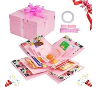 diy explosion boîte à 5 étages,boite cadeau creative, boîte surprise explosion diy mémoire box,coffret cadeau explosion papillon rose,surprise gift box,boîte cadeau surprise-A