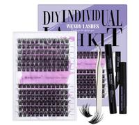DIY Extension Cils Kit Volume Cluster FD18+B Faux Cils Individuel 0.07mm D Curl Mix12-16 Cluster Lashes Kit Extensions de Cils Individuels avec Cils Applicateur Déménageur de Cils Bond et Seal