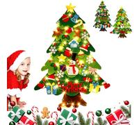 DIY Felt Christmas Tree, 3.28FT DIY Felt Xmas Tree Set, Reusable Wall Hanging Xmas Decorations with 32 Ornaments and 3m Fairy Lights for Home Door & Window Christmas Decor Kit，1pc with Light