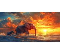 DIY Grande Diamond Painting Kit Complet, Feu Nuage éLéPhant 5D Forage Circulaire Artisanat Mosaique Broderie Art du Diamant, Adultes Enfants Noel Maison à Coucher Décor 60x120cm KH4Y-325