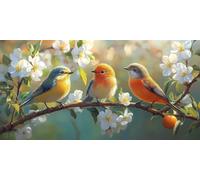 DIY Grande Diamond Painting Kit Complet, Fleurs Oiseaux Multicolores 5D Forage Circulaire Artisanat Mosaique Broderie Art du Diamant, Adultes Enfants Noel Maison à Coucher Décor 40x80cm KH4Y-279