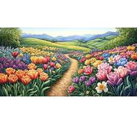 DIY Grande Diamond Painting Kit Complet, La ForêT Du Chemin Des Fleurs 5D Forage Circulaire Artisanat Mosaique Broderie Art du Diamant, Adultes Enfants Noel Maison à Coucher Décor 40x80cm KH4Y-291