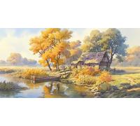 DIY Grande Diamond Painting Kit Complet, Maison De Jardin Agricole 5D Forage Circulaire Artisanat Mosaique Broderie Art du Diamant, Adultes Enfants Noel Maison à Coucher Décor 100x200cm KH4Y-466