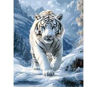 Diy Kit Broderie Debutant Tigre Blanc Dans La Neige Paquet De Matériel De Broderie De Perles,Bricolage,Ornement Photo Stéréoscopique Fait À La Main,Cadeau 60x80cm