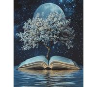 DIY Kit De Broderie De Perles Paysage Fantastique Avec Un Grand Arbre Et Une Lune Ensemble De Bricolage Avec Perles,Kit De Peinture De Perles Fait À La Main De Needlework Handcraft Needle 40x50cm