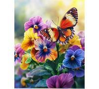 Diy Kit De Broderie Française Avec Perles Fleurs De Pensées Colorées Et Papillons Kit De Broderie Au Point De Croix,Peinture Perlée À Faire Soi-Même,Bead Embroidery Kits 3D Décoration Mural 40x50cm