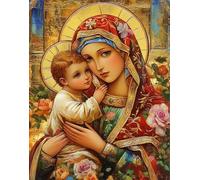Diy Kit De Point De Croix Avec Kit De Broderie Au Point De Croix Pré-Imprimé，11Ct Cross Stitch Embroidery Starter Kit,Kit De Couture À La Main Pour，11Ct40X50Cm Le Saint Enfant Et La Vierge Marie