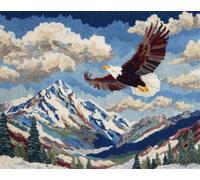 DIY Kit Tapis Point Noué à Faire Aigles et montagnes enneigées 55x75cm