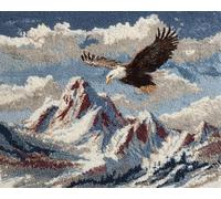 DIY Kit Tapis Point Noué à Faire Aigles et montagnes enneigées 80x115cm