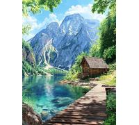DIY La Marina Peinture Diamant Painting Kit, 5D Le Lac Art du Diamant Full Drill Ronde Kits, Diamond Art Kits Point de Croix Painting pour Adultes Débutants Cadeau Femme Maison Décor 60x80cm Y1SG-726