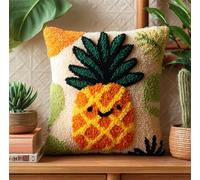 Diy Latch Hook Canva Ananas Aux Fruits De Dessin Animé Kit De Fabrication De Taies D'Oreiller/Housses De Coussin，Tapis Tendance，Kits De Crochets À Loquet Diy Pour Un Projet De Démarrage 43x43cm