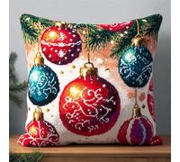 Diy Latch Hook Cushion Kit Boule De Noël De Dessin Animé Kit De Fabrication De Taies D'Oreiller/Housses De Coussin,Tapis Tendance,Kits De Crochets À Loquet Diy Pour Un Projet De Démarrage 43x43cm