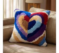 Diy Latch Hook Cushion Kit Cœurs Colorés De Dessin Animé Kit De Fabrication De Taies D'Oreiller/Housses De Coussin,Tapis Tendance,Kits De Crochets À Loquet Diy Pour Un Projet De Démarrage 43x43cm