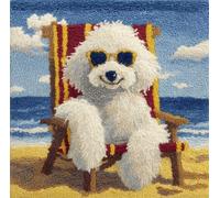 Diy Latch Hook Enfant Caniche Sur Une Plage Fantastique Kit De Fabrication De Taies D'Oreiller/Housses De Coussin,Tapis Tendance,Kits De Crochets À Loquet Diy Pour Un Projet De Démarrage 43x43cm