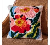 Diy Latch Hook Enfant Dessin Animé De Fleurs Colorées Kit De Fabrication De Taies D'Oreiller/Housses De Coussin，Tapis Tendance，Kits De Crochets À Loquet Diy Pour Un Projet De Démarrage 43x43cm