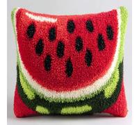 Diy Latch Hook Enfant Pastèque Aux Fruits De Dessin Animé Kit De Fabrication De Taies D'Oreiller/Housses De Coussin，Tapis Tendance，Kits De Crochets À Loquet Diy Pour Un Projet De Démarra 43x43cm