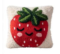 Diy Latch Hook Rug Kit Fraise Aux Fruits De Dessin Animé Kit De Fabrication De Taies D'Oreiller/Housses De Coussin，Tapis Tendance，Kits De Crochets À Loquet Diy Pour Un Projet De Démarra 43x43cm