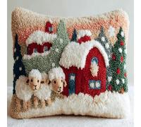 Diy Latch Hook Rug Kit Maison Et Moutons De Dessin Animé Kit De Fabrication De Taies D'Oreiller/Housses De Coussin,Tapis Tendance,Kits De Crochets À Loquet Diy Pour Un Projet De Démarrage 43x43cm