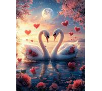 DIY Le Cygne Peinture Diamant Painting Kit, 5D Amour Art du Diamant Full Drill Ronde Kits, Diamond Art Kits Point de Croix Painting pour Adultes Débutants Cadeau Femme Maison Décor 100x130cm Y1SG-875