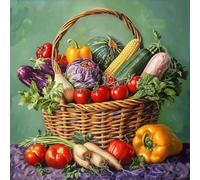 DIY LéGumes Peinture Diamant Painting Kit, 5D Le Panier Art Diamant Complet Kits, Diamond Art Strass Point de Croix Painting Mosaïque Kit pour Adultes Débutants Maison Décoration 40x40 cm V-1021