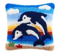 DIY loquet crochet coussins Kits Dauphin taie d’oreiller coussin Couverture de tapis Kits de broderie Crochet fait à la main ensemble Artisanat 43x43cm