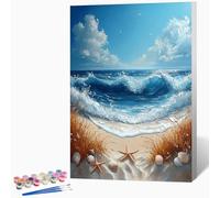DIY Mer Peinture Numero Adulte Plage Peinture Par Numero Adulte CréAtifs Kit De Bricolage Sur Toile, DéButants Acrylique PigmentéE Coloriage Kit, Cadeau, Decoration 60x80cm (Sans Cadre) -LKF076167