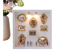 DIY Mini Museum Shadow Box Frame Set with Gold Frame & Figures | 10x10 inch Memory Display Case | Wedding Photo Collage Wall Art | Silhouette Family Keepsake Box