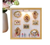 DIY Mini Museum Shadow Box Frame Set with Gold Frame & Figures | 10x10 inch Memory Display Case | Wedding Photo Collage Wall Art | Silhouette Family Keepsake Box