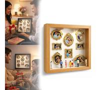 DIY Mini Museum Silhouette Box - Celebrate Your Unique Memories in Style, Shadow Box Frame Kit with Gold Mini Frames & Figurines (Wood - no Light)