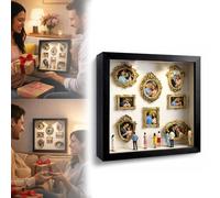 DIY Mini Museum Silhouette Box - Celebrate Your Unique Memories in Style, Shadow Box Frame Kit with Gold Mini Frames & Figurines (Black - no Light)